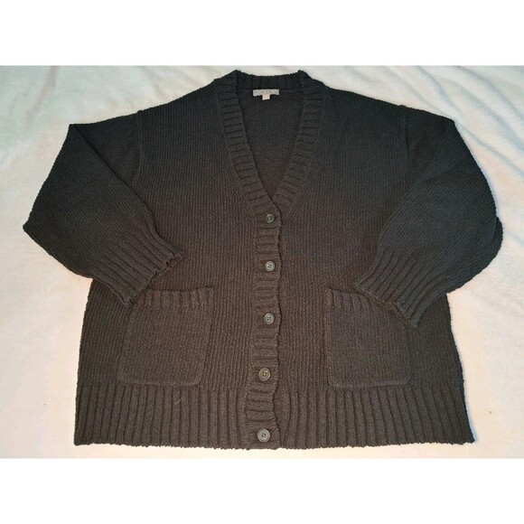 NEW J. Crew Size XL Marina V-Neck Cardigan Textured Black Cotton Blend CM461 - Picture 2 of 9